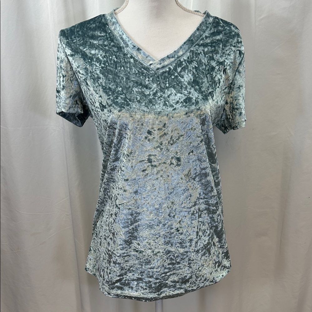 POL Crushed Velvet V-Neck Top - Teal